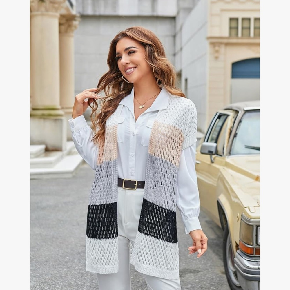 Grace Karin Women's Black and White Open-Front Cardigan